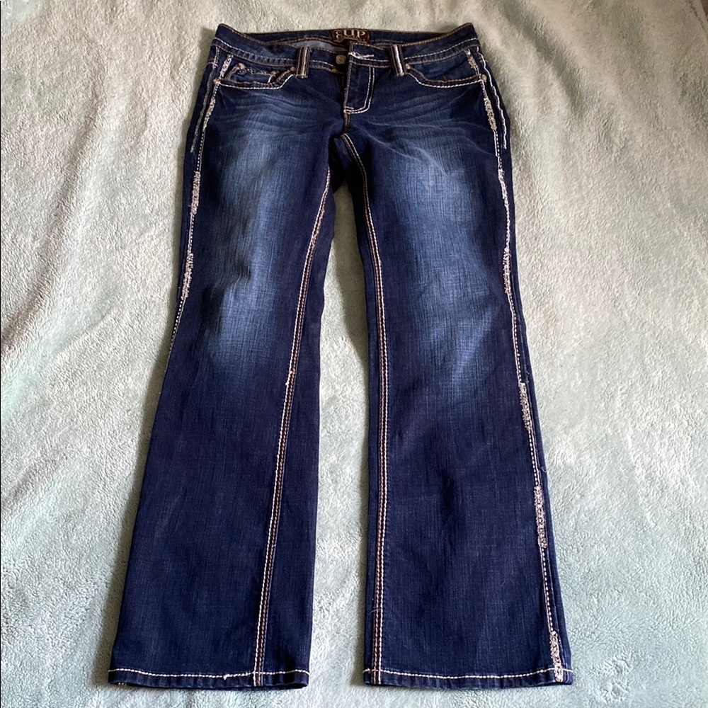 BKE Blue Boot Cut Jeans with Golden Stitching
